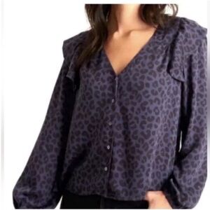 NWT Marine Layer Women's Blue Black Cheetah Print Long Sleeve Blouse S